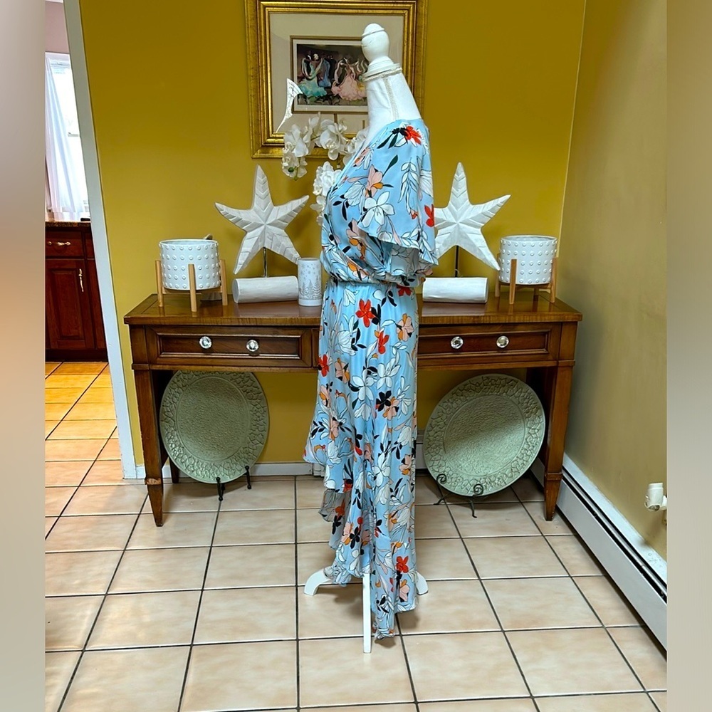 Parker Womens Demi Blue Orange Floral Botanical Silk Hi Lo Wrap Maxi Dress Sm - Picture 8 of 15
